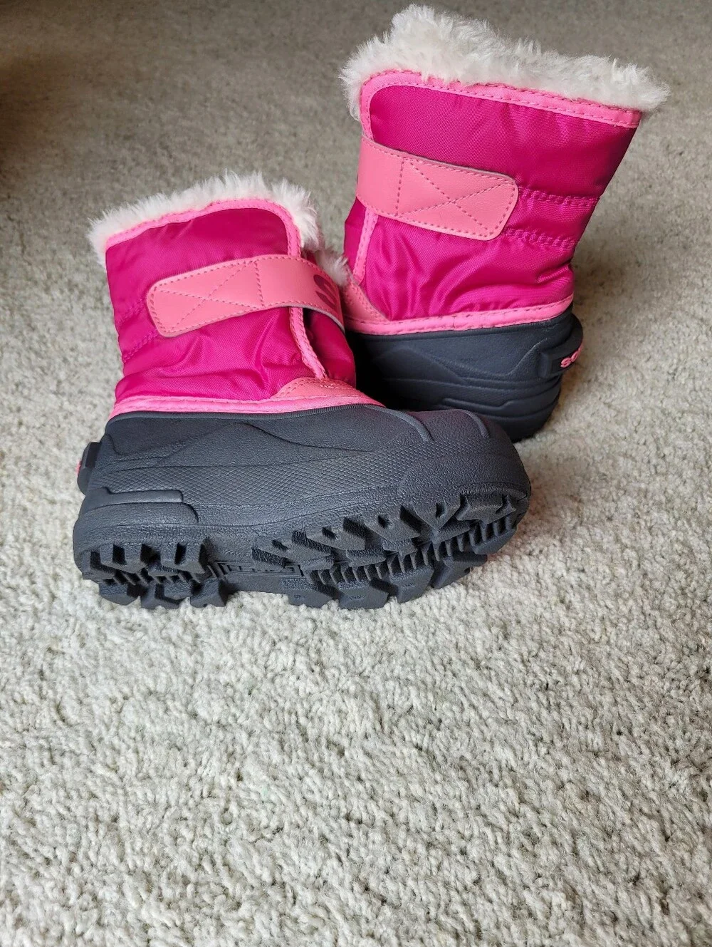 Sorel Kids' Pink & Gray Insulated Velcro Closure Snow Boots Waterproof 9